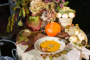 Kürbiscremesuppe mit Garnelen